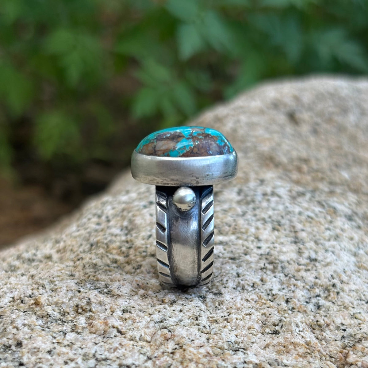 Chased Ring with Royston Turquoise