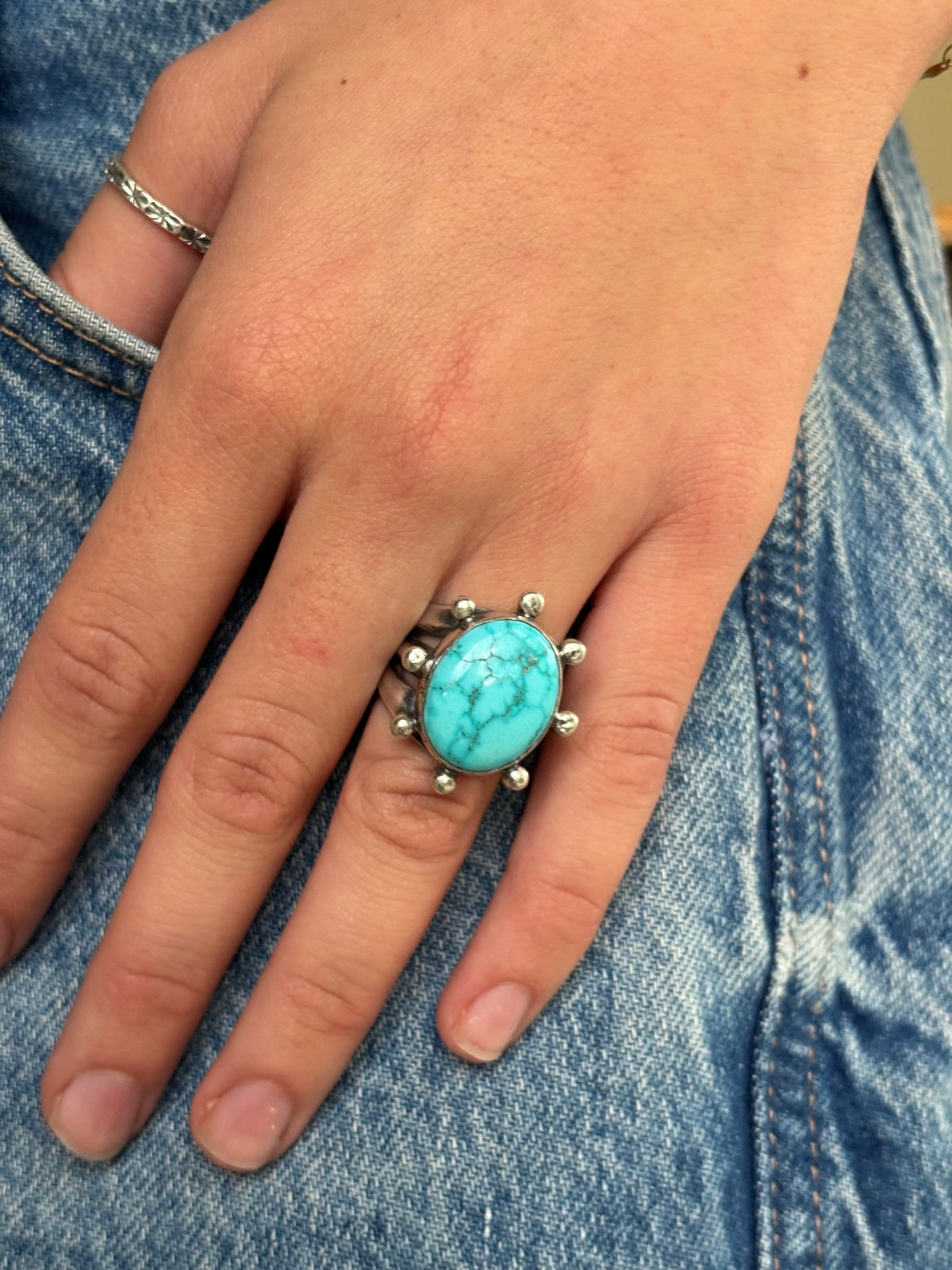 Triple-shank Burst Ring With Fox Turquoise