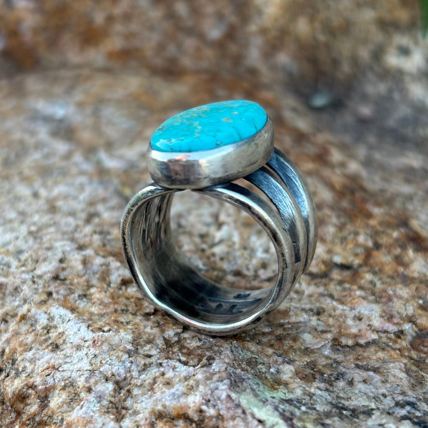 Triple-shank ring with Fox Turquoise