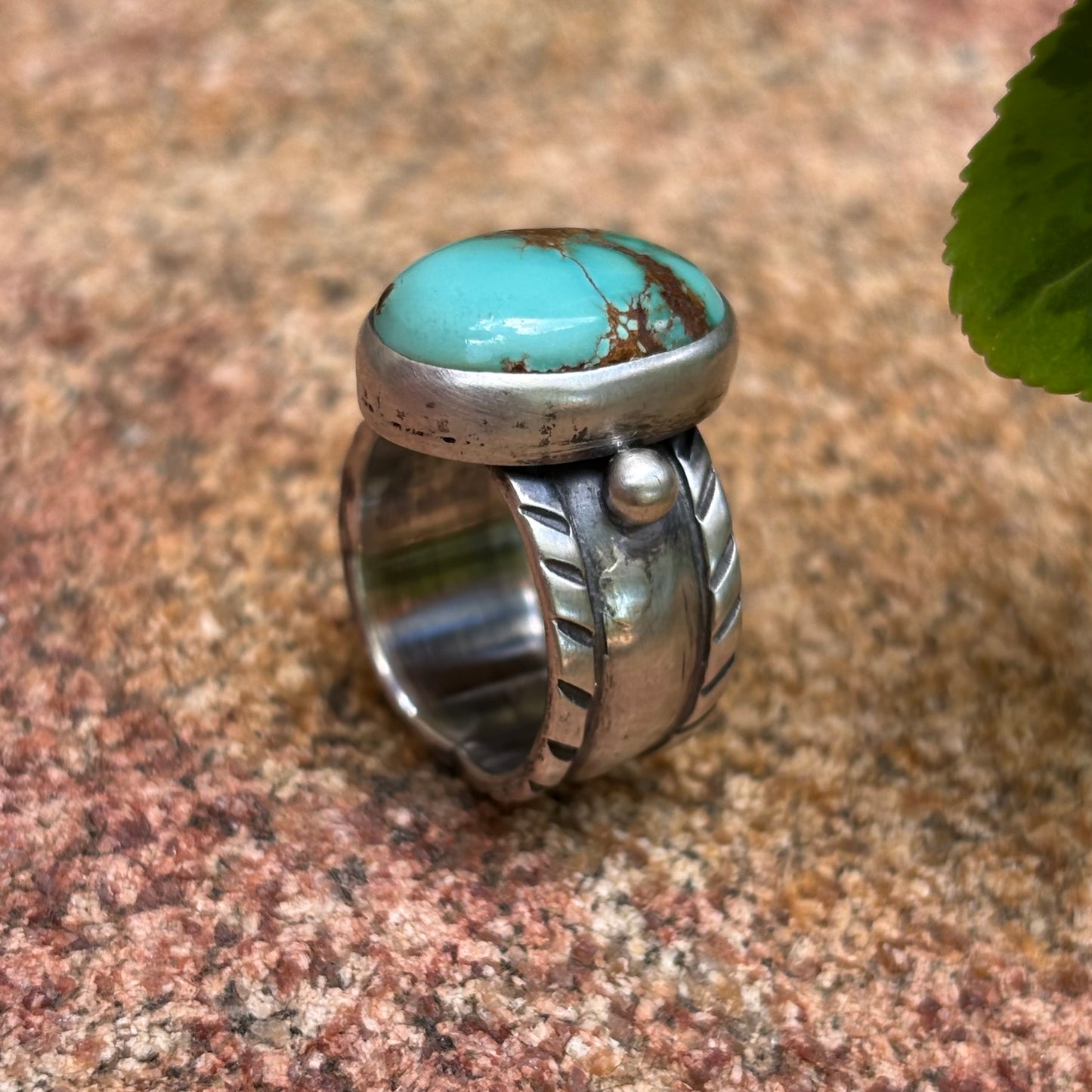 Chased Ring with Royston Turquoise