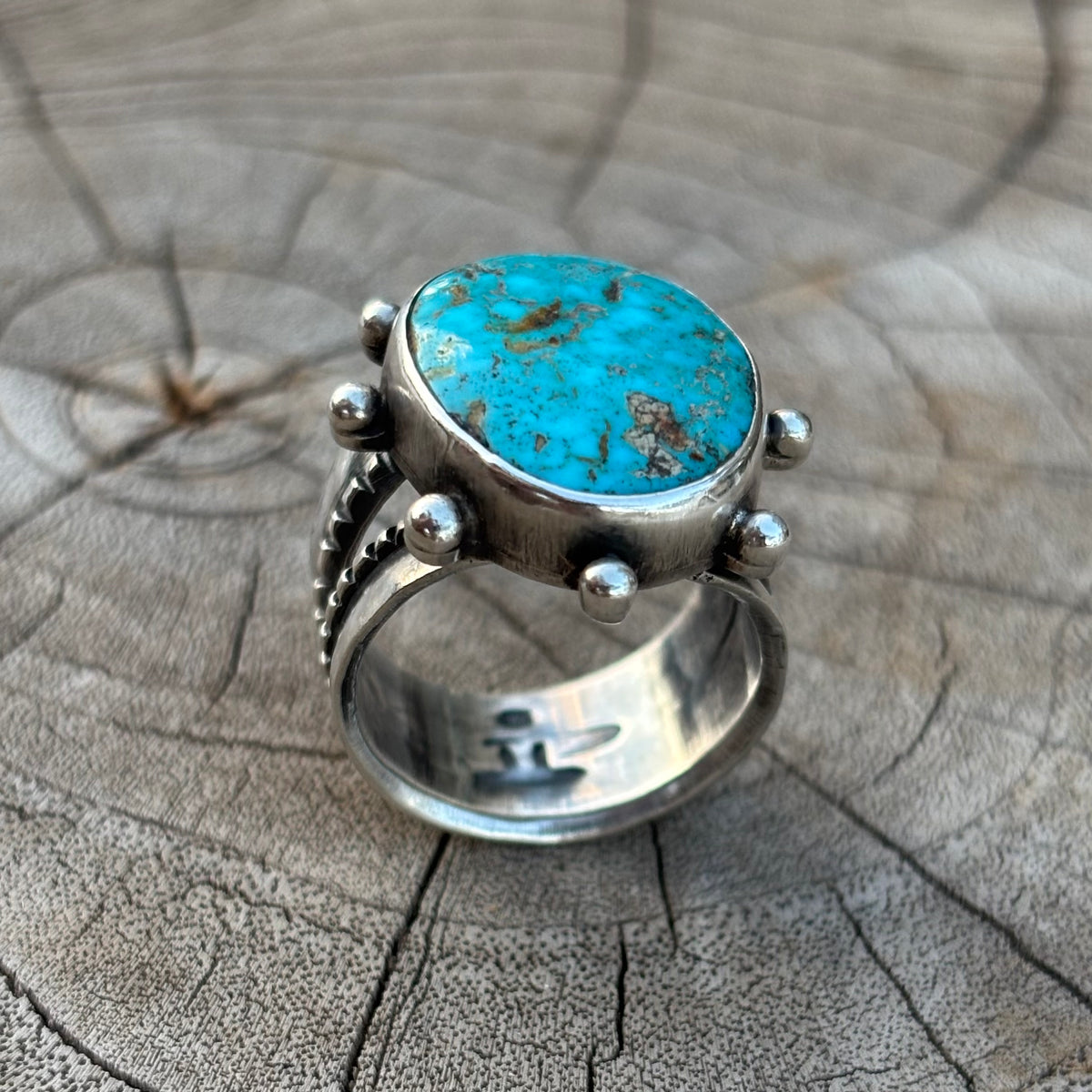 Split-shank Burst Ring with Pilot Mountain Turquoise
