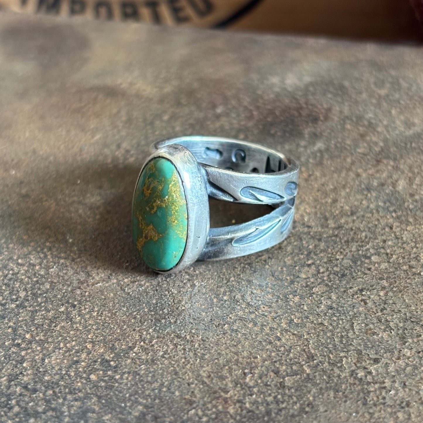 Coin Silver Split-shank Ring with Harcross Turquoise