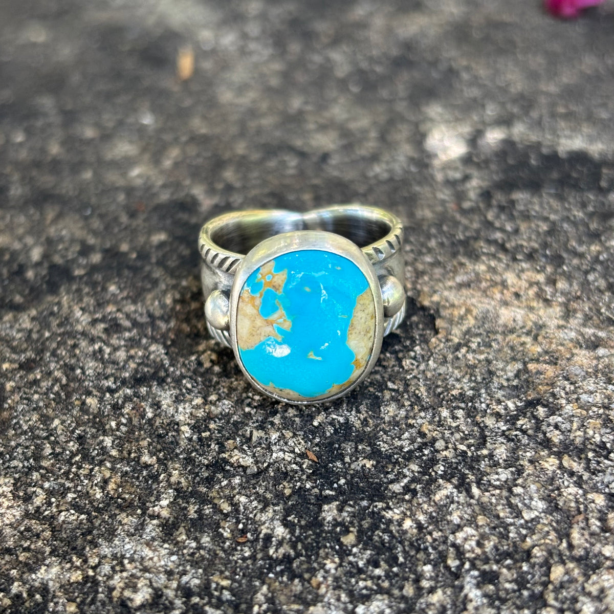 Chased Ring with Royston Turquoise