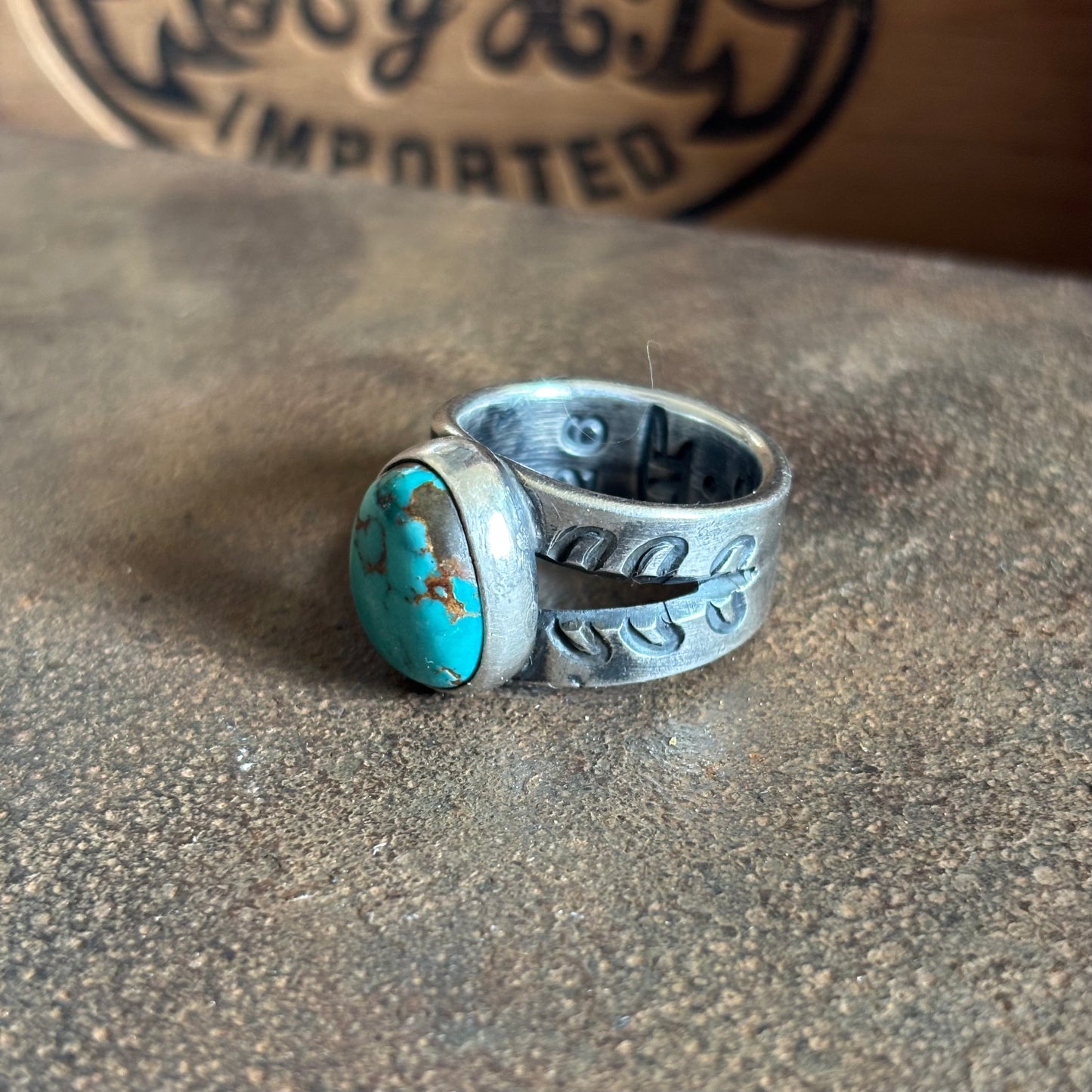 Coin Silver Split-shank Ring with Cheyenne Turquoise
