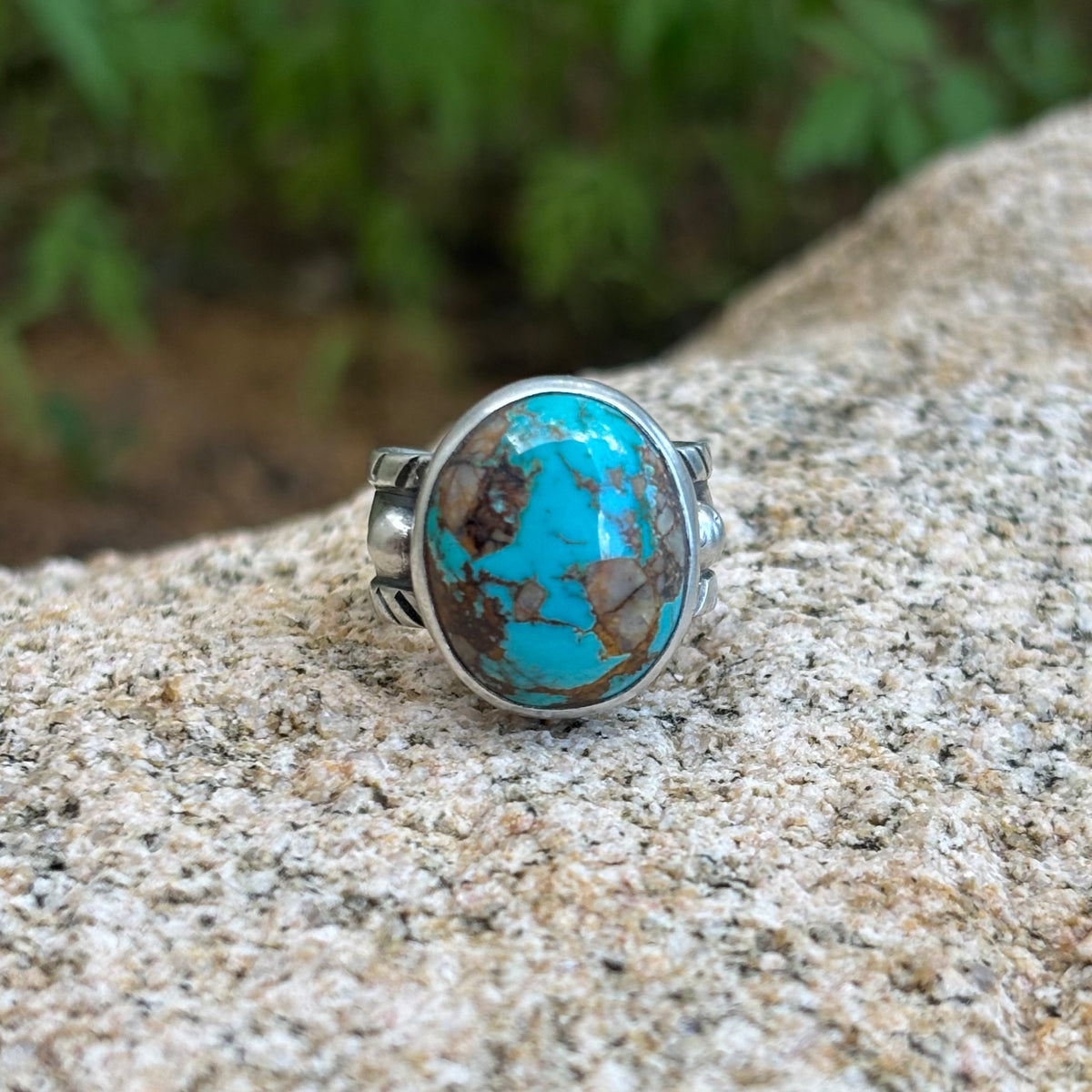 Chased Ring with Royston Turquoise