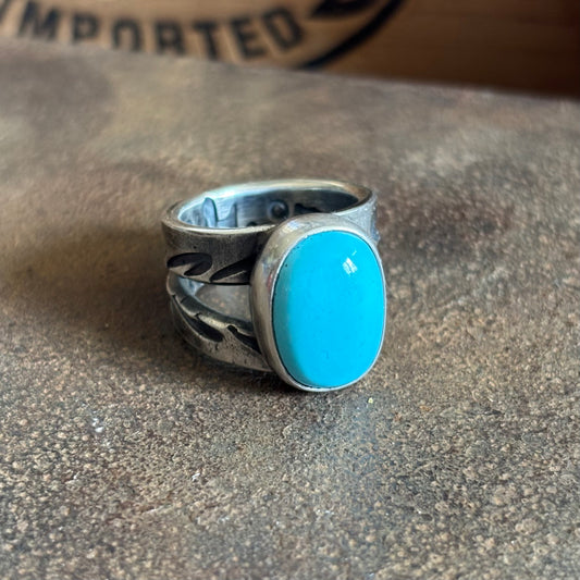 Coin Silver Split-shank Ring with Sleeping Beauty Turquoise