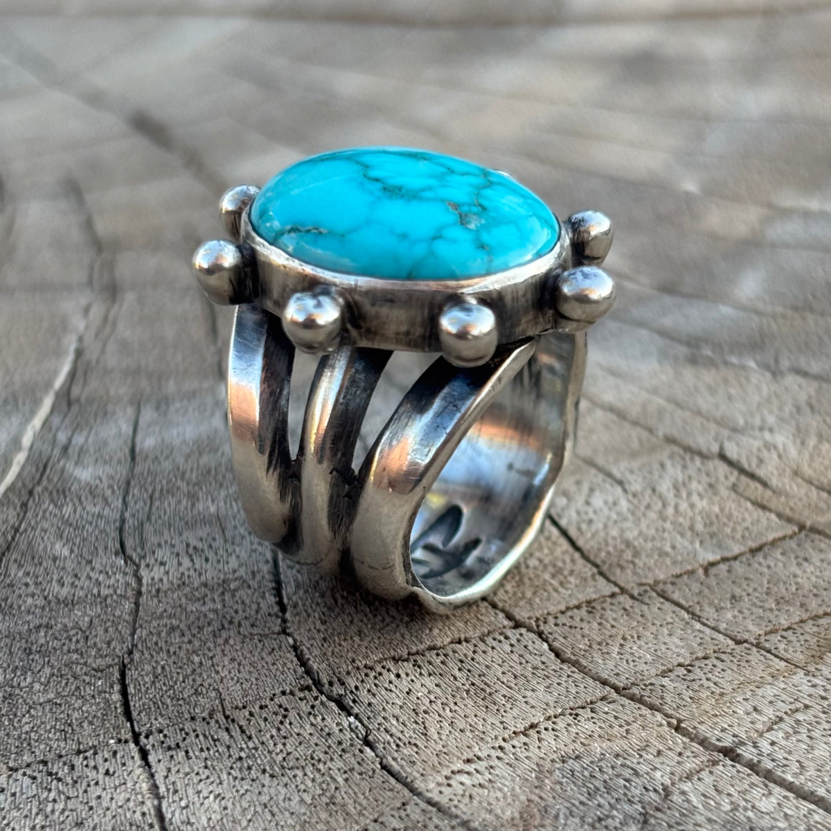 Triple-shank Burst Ring With Fox Turquoise