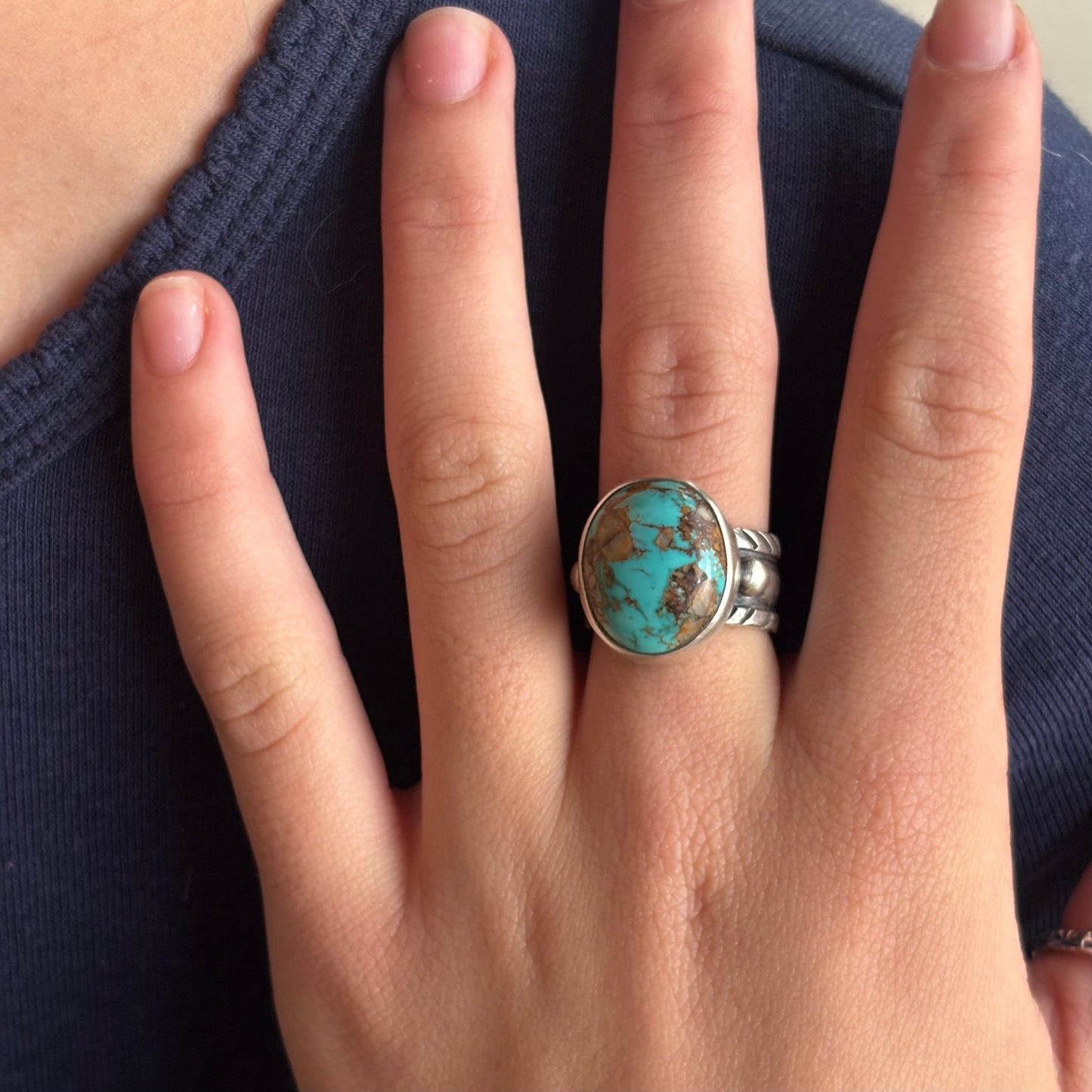 Chased Ring with Royston Turquoise