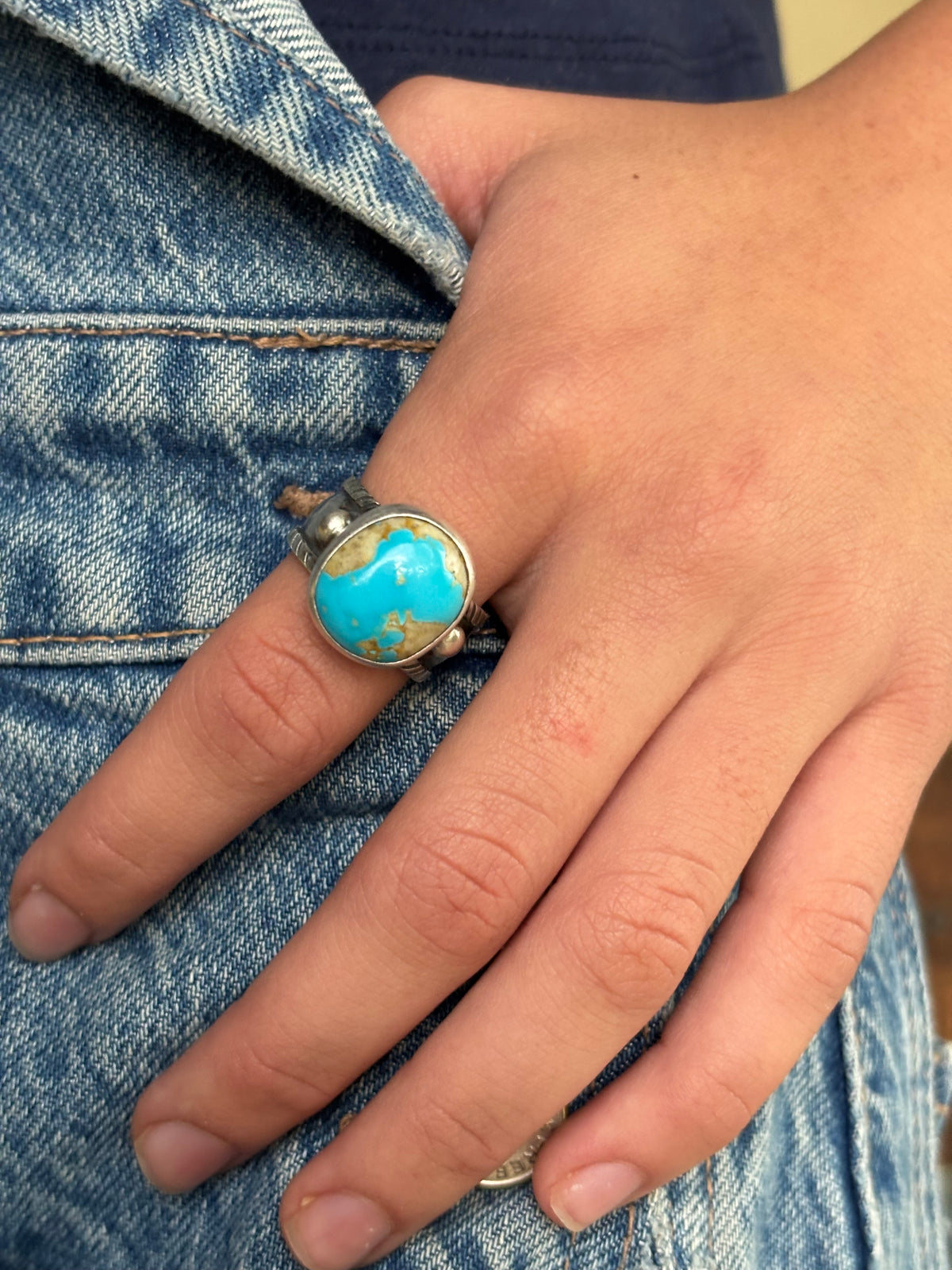 Chased Ring with Royston Turquoise