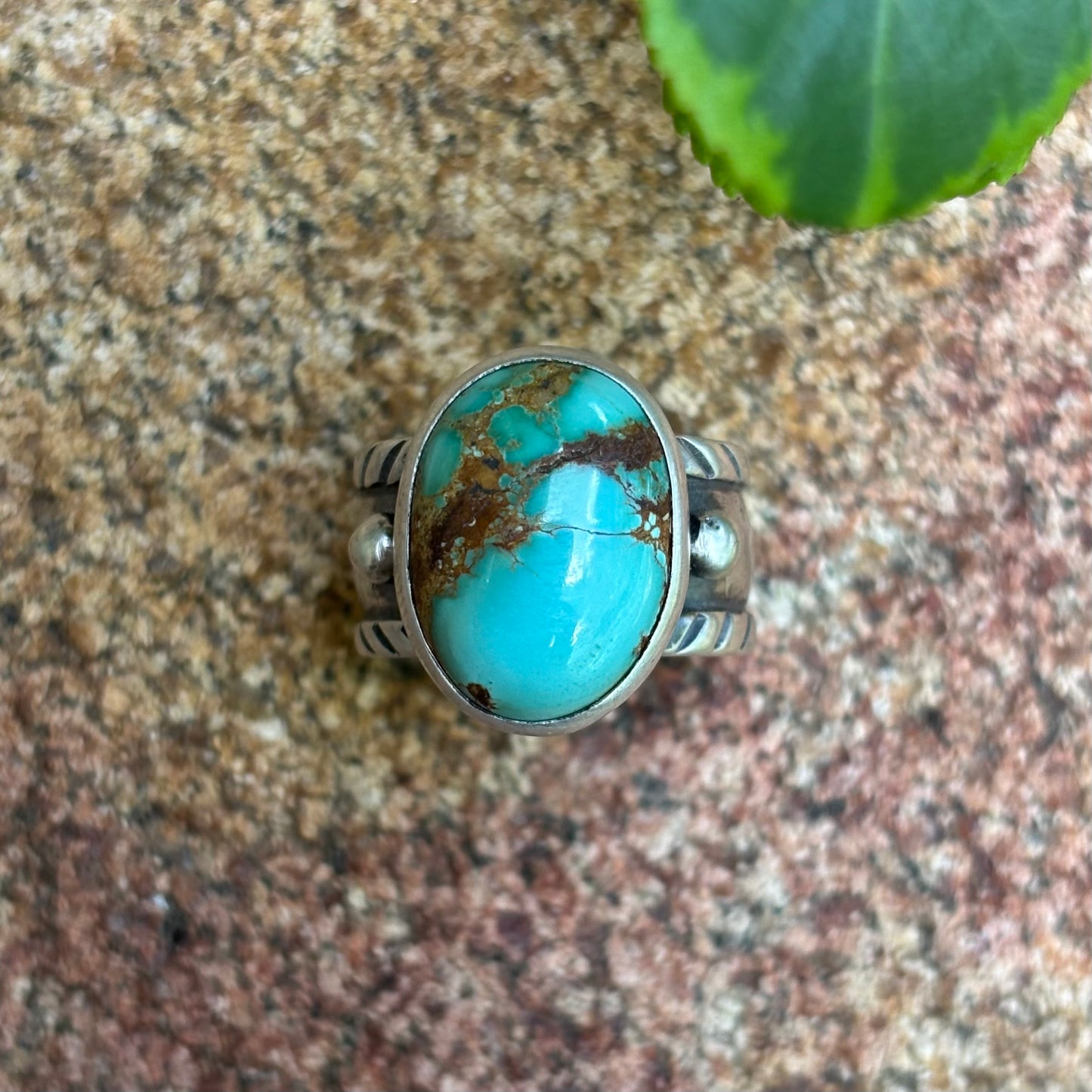 Chased Ring with Royston Turquoise