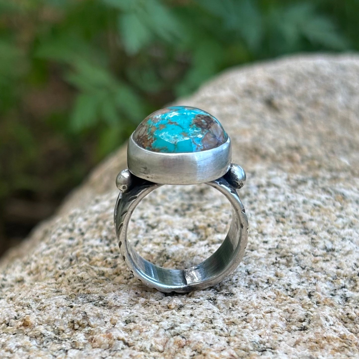 Chased Ring with Royston Turquoise