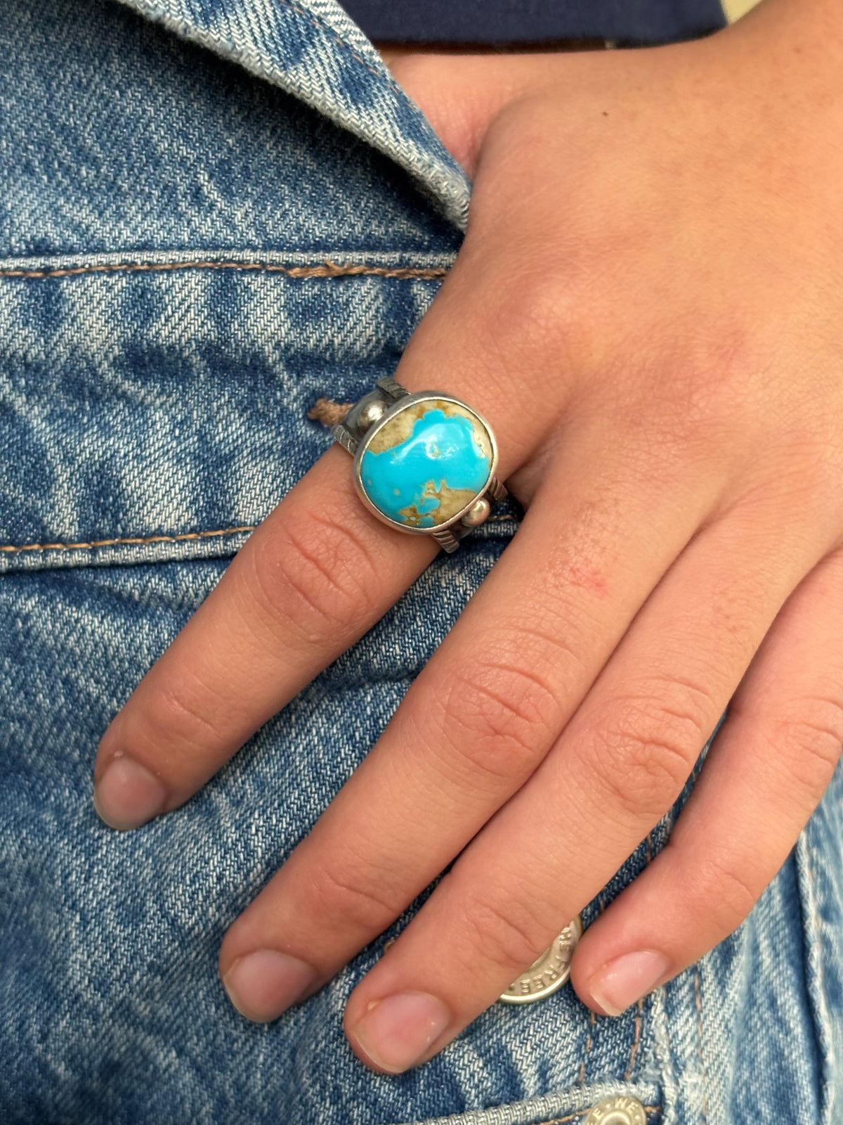 Chased Ring with Royston Turquoise