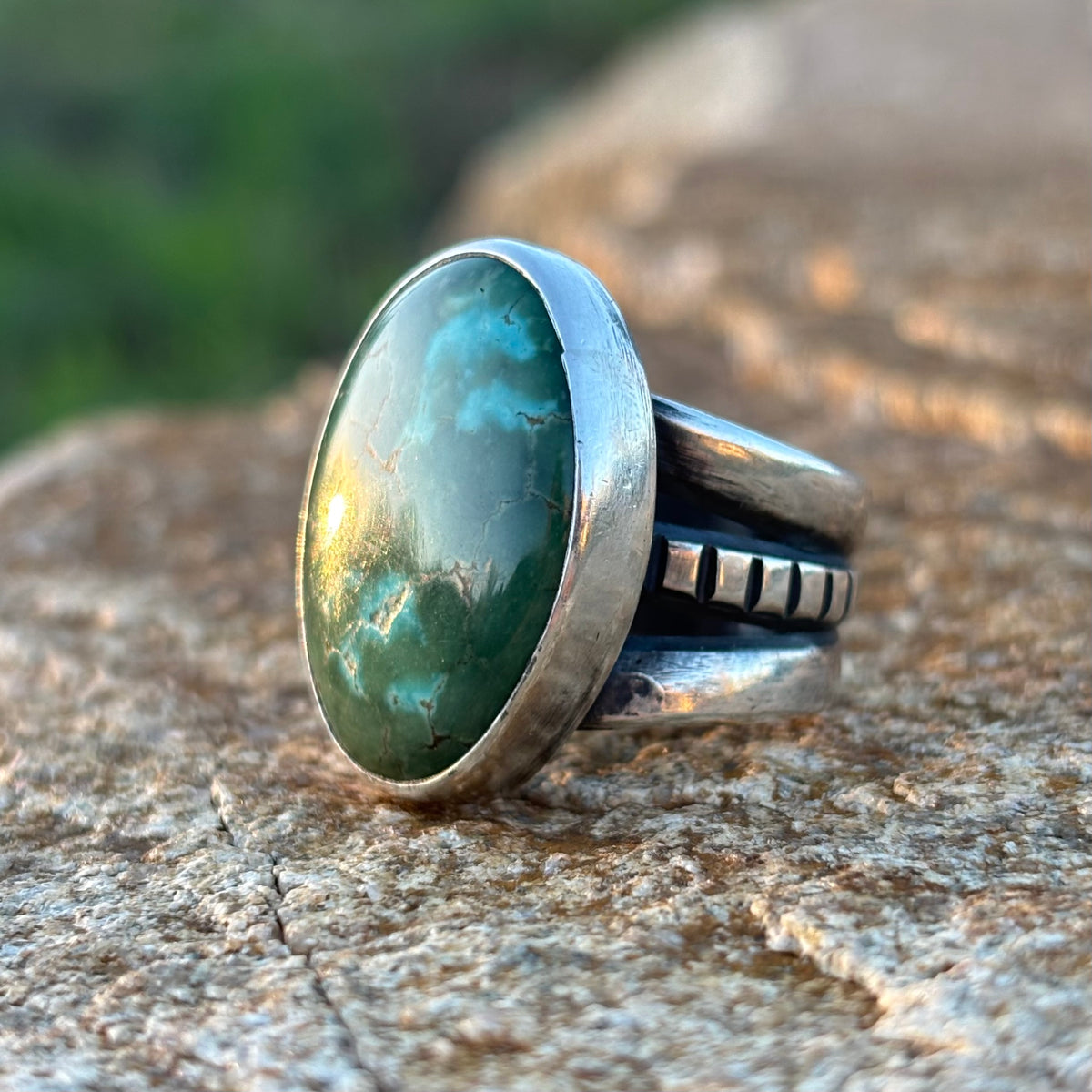 Triple-Shank Ring with Large Fox Turquoise