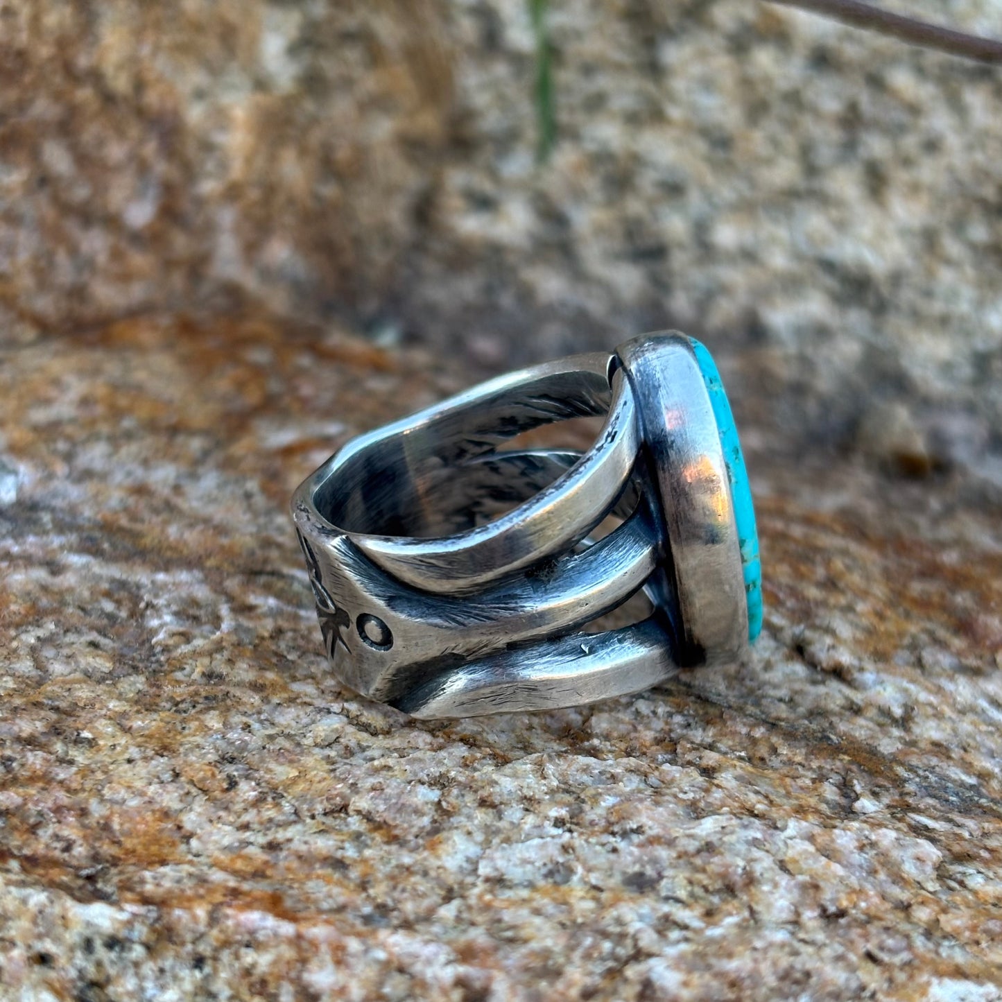 Triple-shank ring with Fox Turquoise