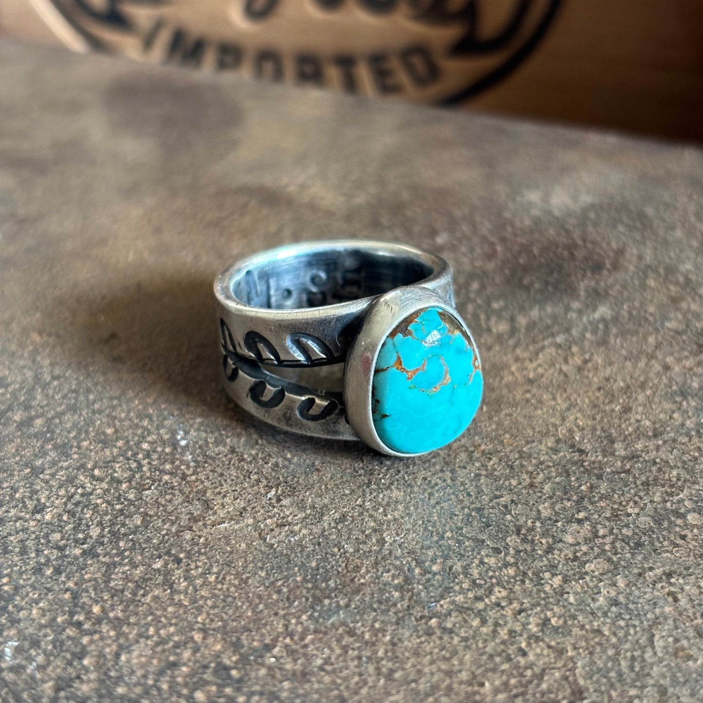 Coin Silver Split-shank Ring with Cheyenne Turquoise