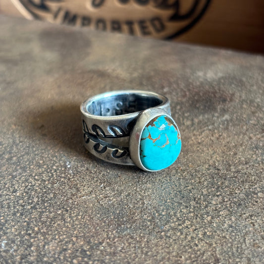Coin Silver Split-shank Ring with Cheyenne Turquoise