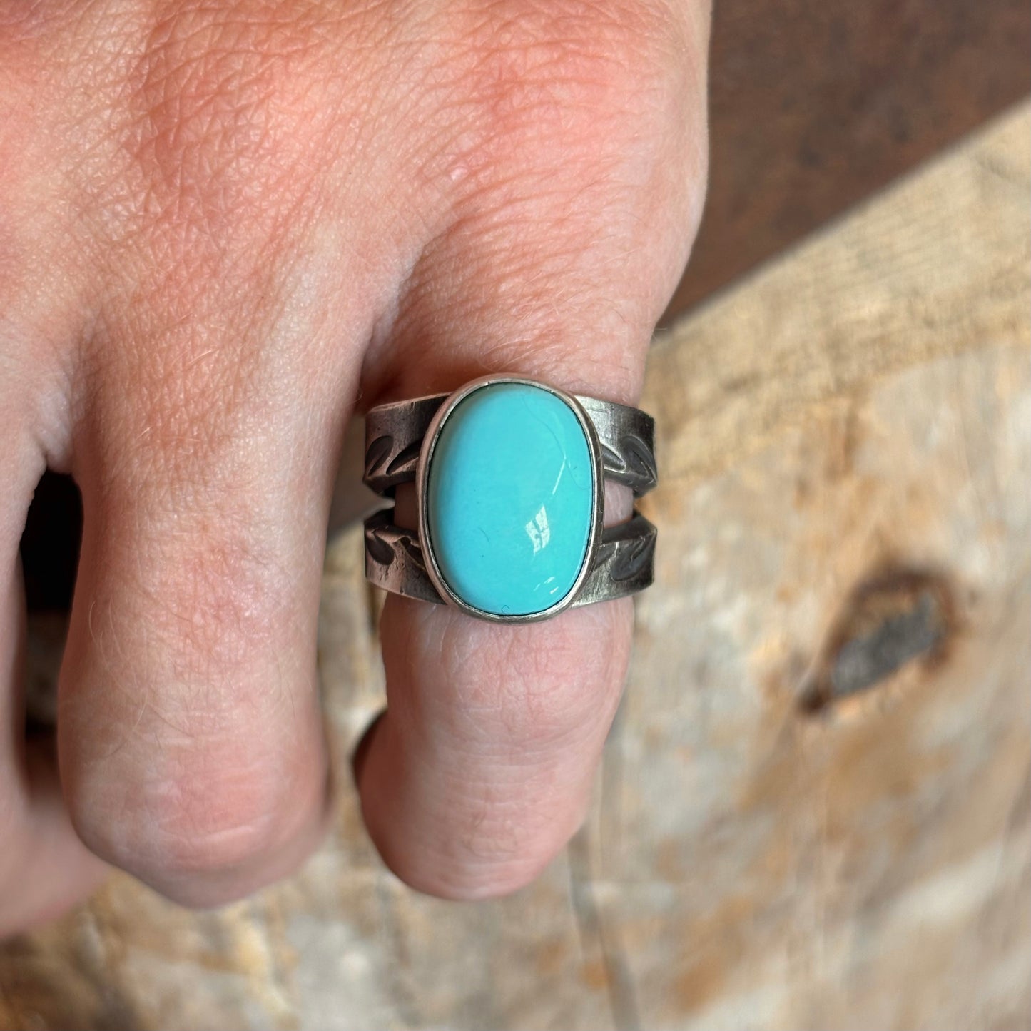Coin Silver Split-shank Ring with Sleeping Beauty Turquoise