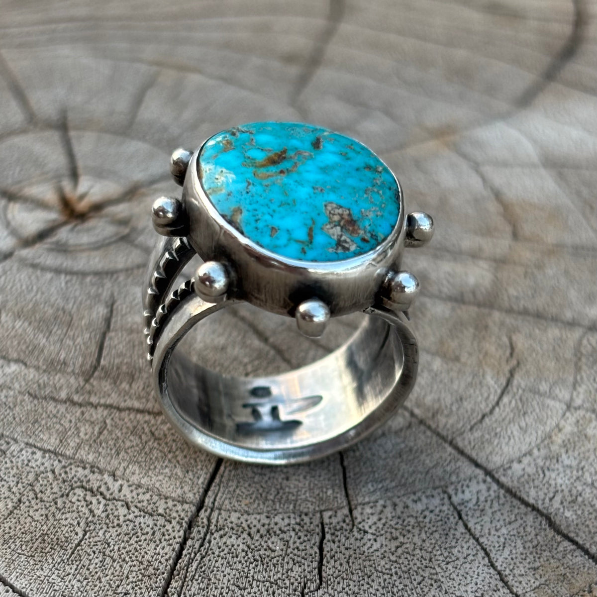 Split-shank Burst Ring with Pilot Mountain Turquoise