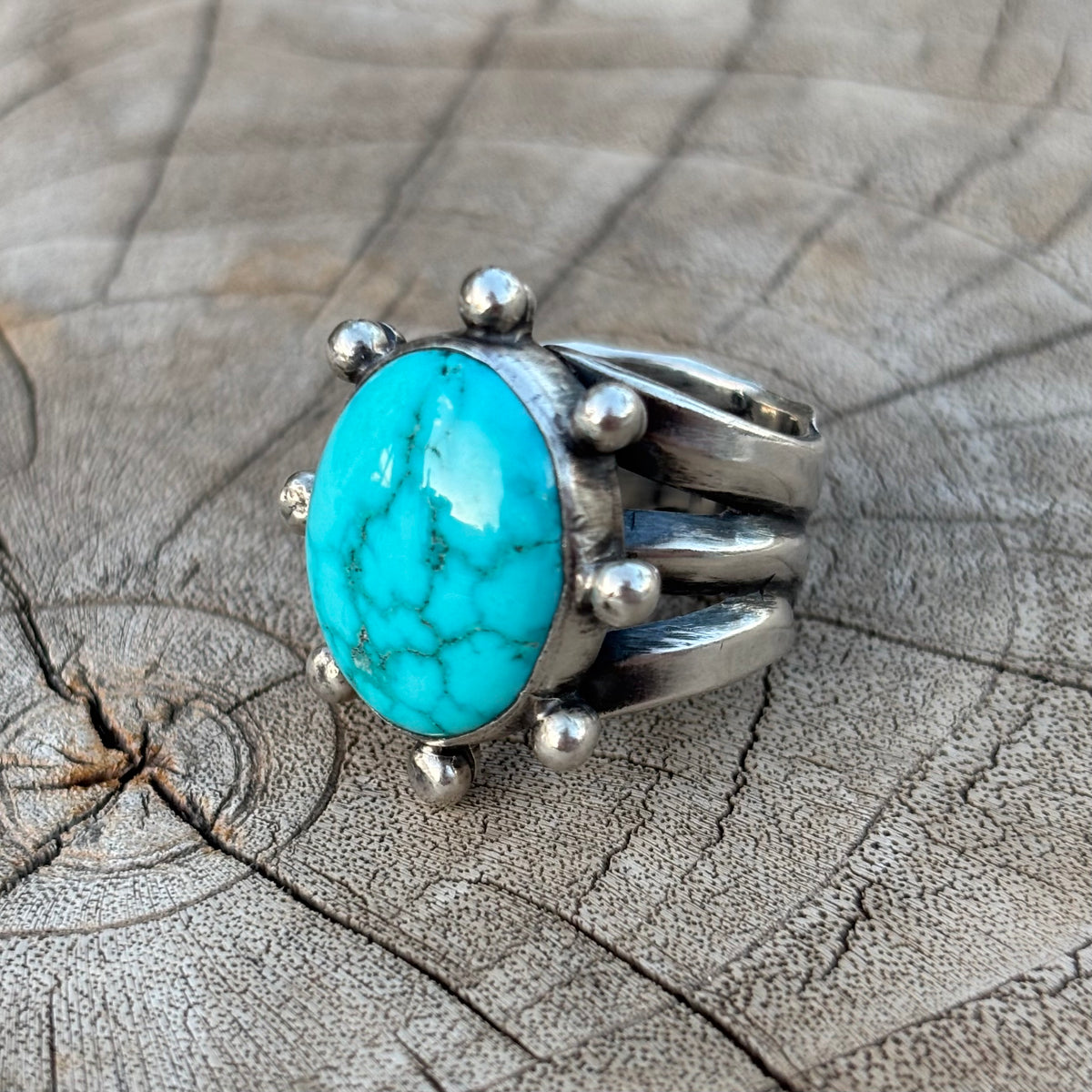 Triple-shank Burst Ring With Fox Turquoise