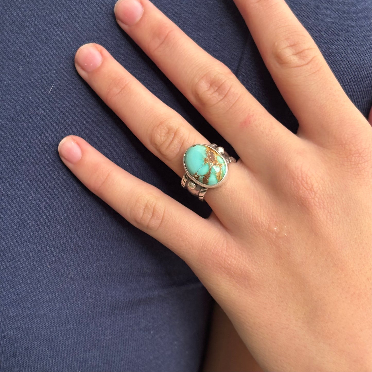 Chased Ring with Royston Turquoise