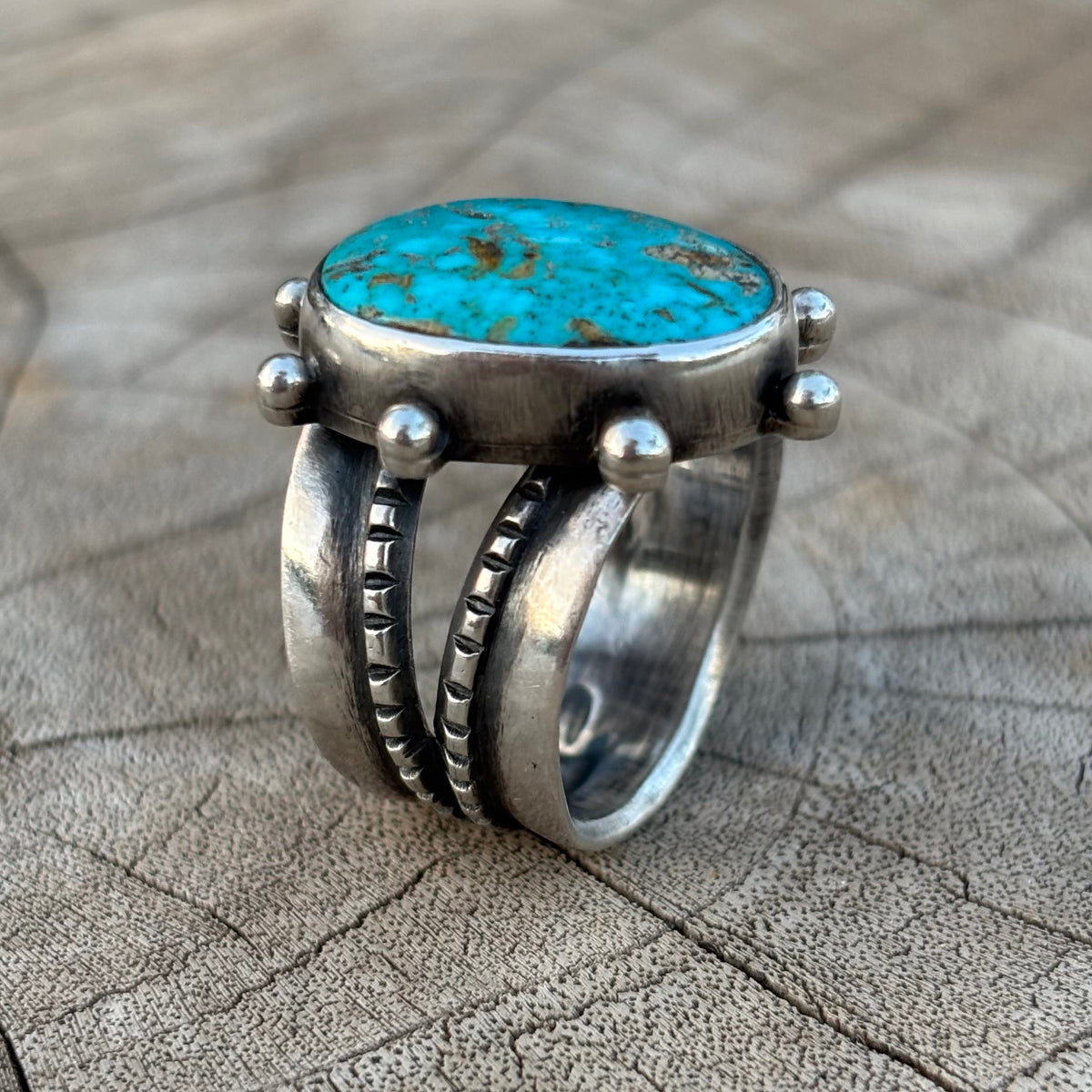 Split-shank Burst Ring with Pilot Mountain Turquoise