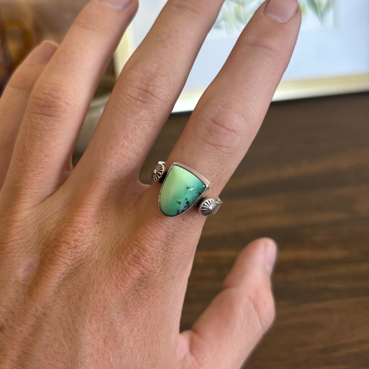 Lemon Chrysoprase Shield Ring (Size 11.5)