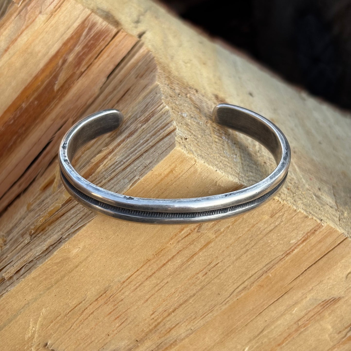 Lined Sterling Stacker Bracelet