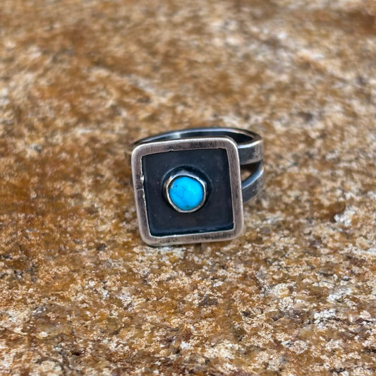 Square shadow box ring with turquoise (size 7 1/4)