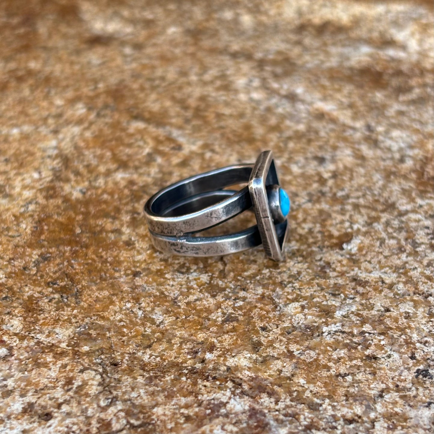 Square shadow box ring with turquoise (size 7 1/4)