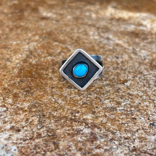 Diamond shadow box ring with turquoise (size 9 3/4)