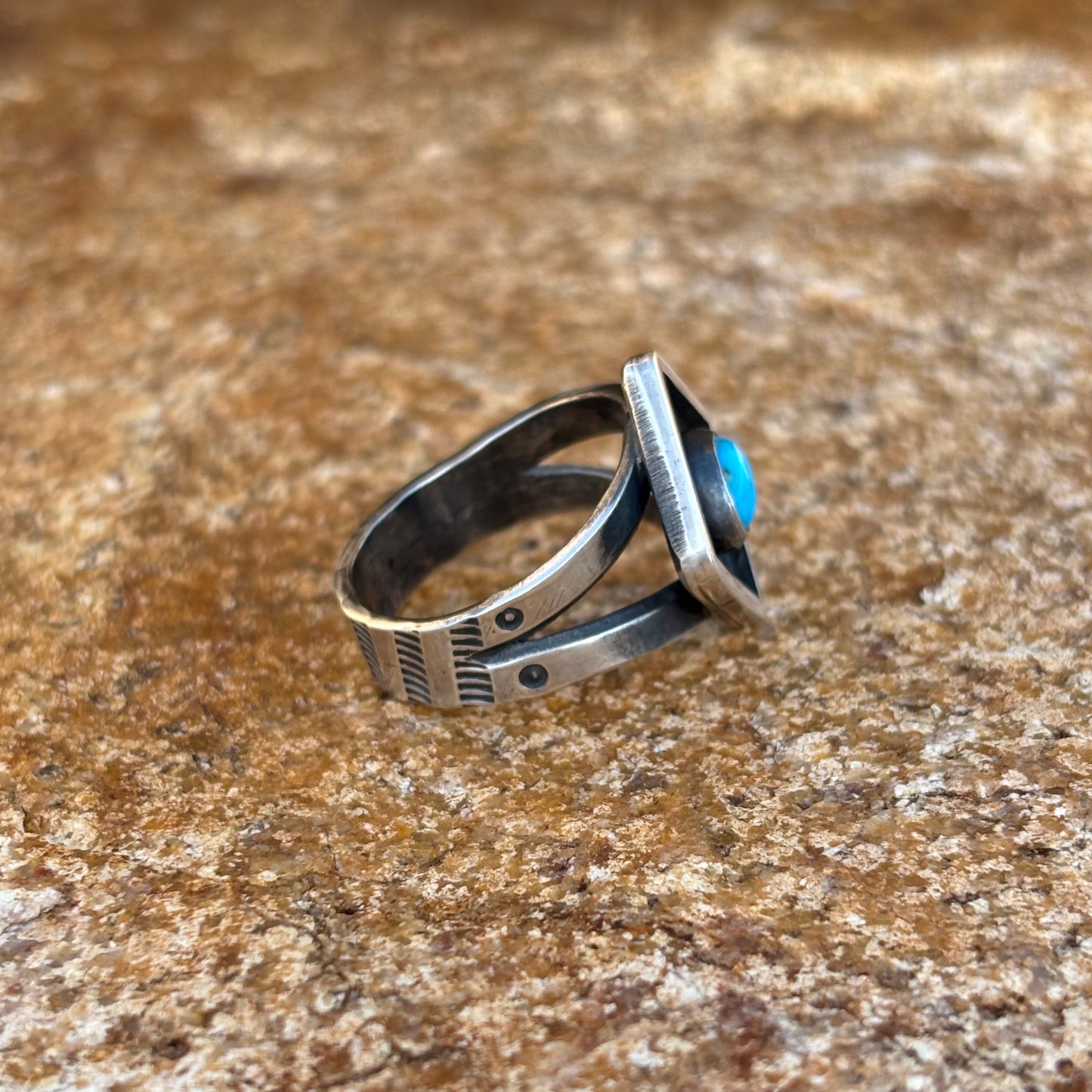 Diamond shadow box ring with turquoise (size 9 3/4)