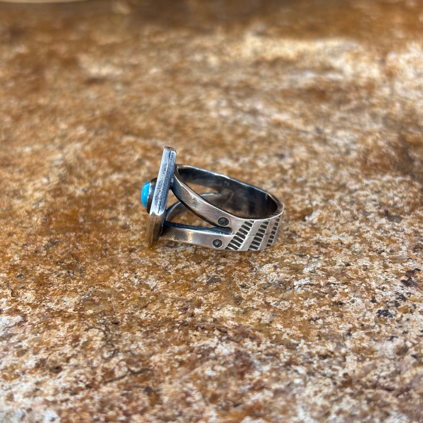 Diamond shadow box ring with turquoise (size 9 3/4)