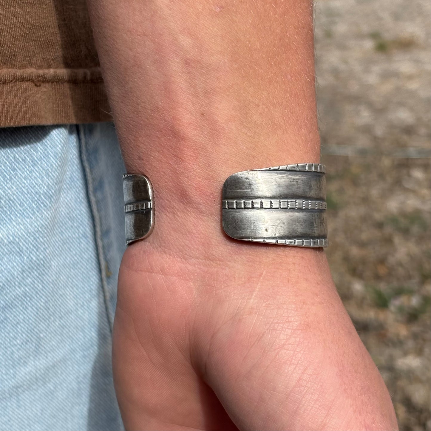 Three Rope Silver Cuff Bracelet with Lone Mountain Turquoise