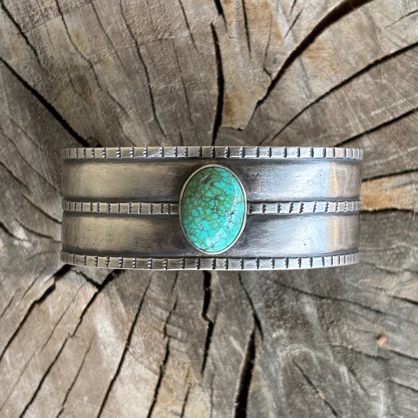 Three Rope Silver Cuff Bracelet with Lone Mountain Turquoise