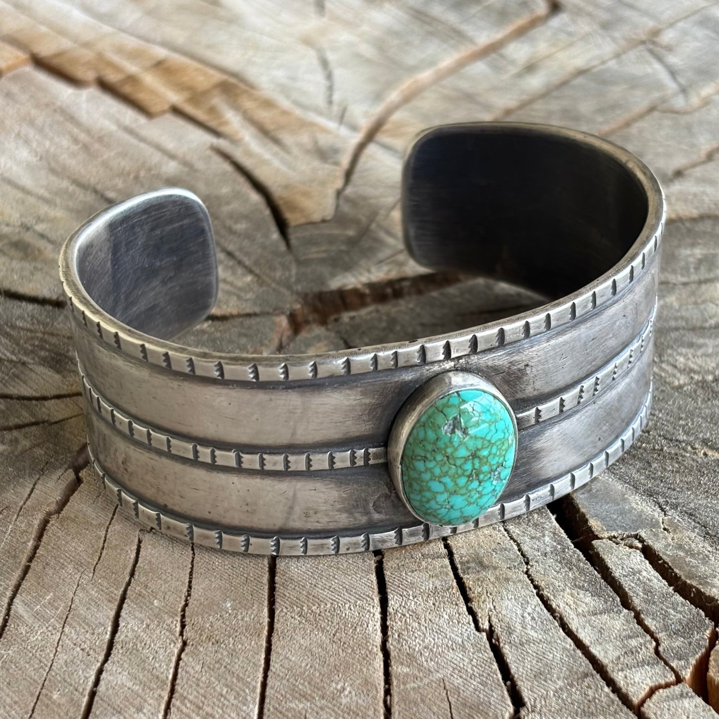 Three Rope Silver Cuff Bracelet with Lone Mountain Turquoise