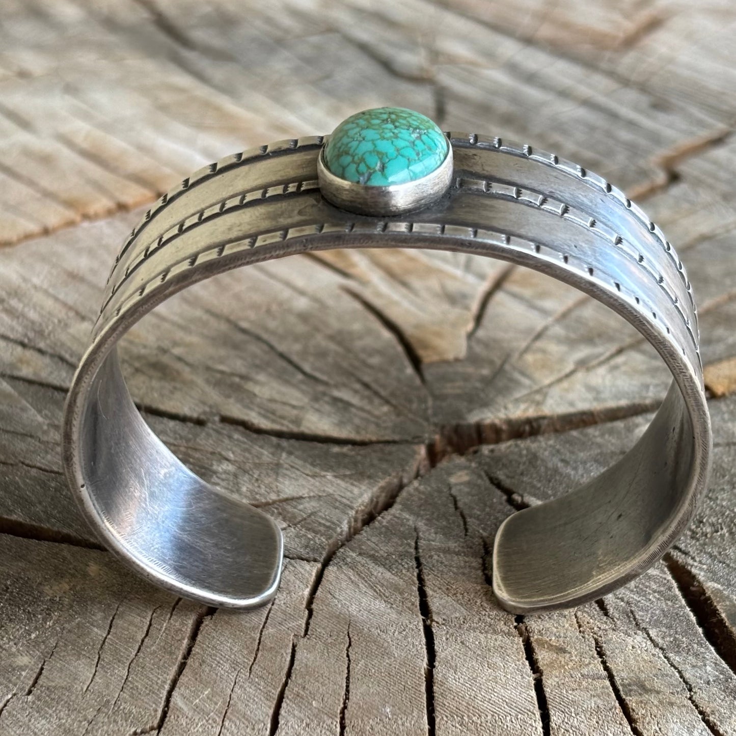 Three Rope Silver Cuff Bracelet with Lone Mountain Turquoise