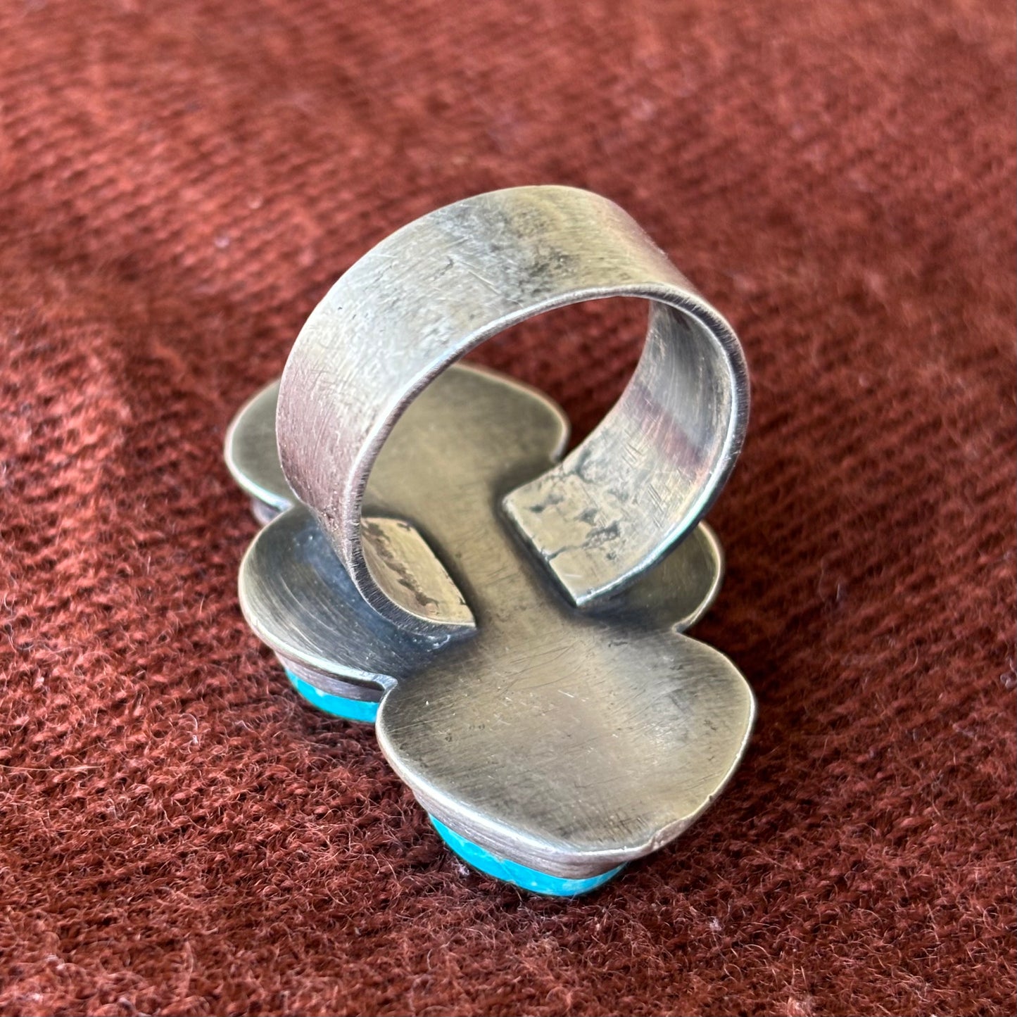 Red Mountain Turquoise and Sterling Three Stone Ring (Size 9 3/4)