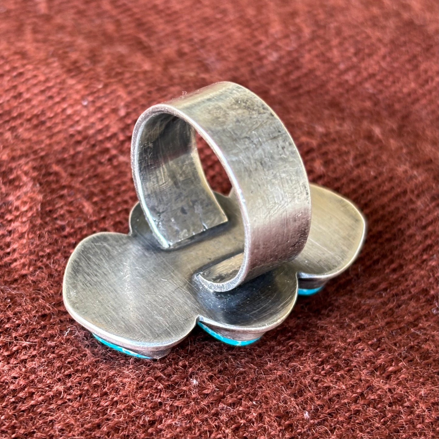 Red Mountain Turquoise and Sterling Three Stone Ring (Size 9 3/4)